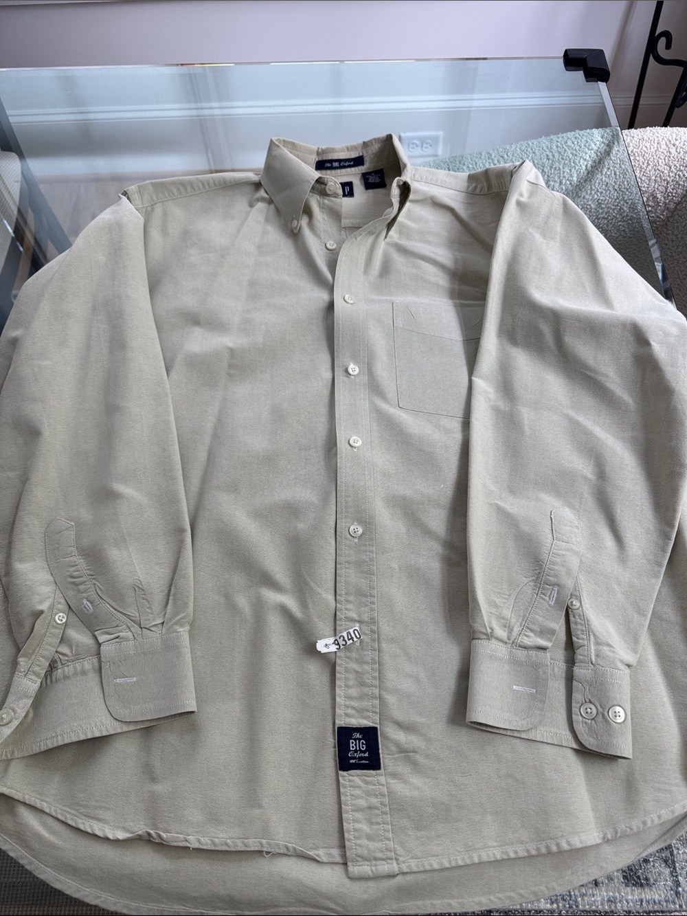 Gap Men's Long-Sleeve Button-Down Shirt - Beige